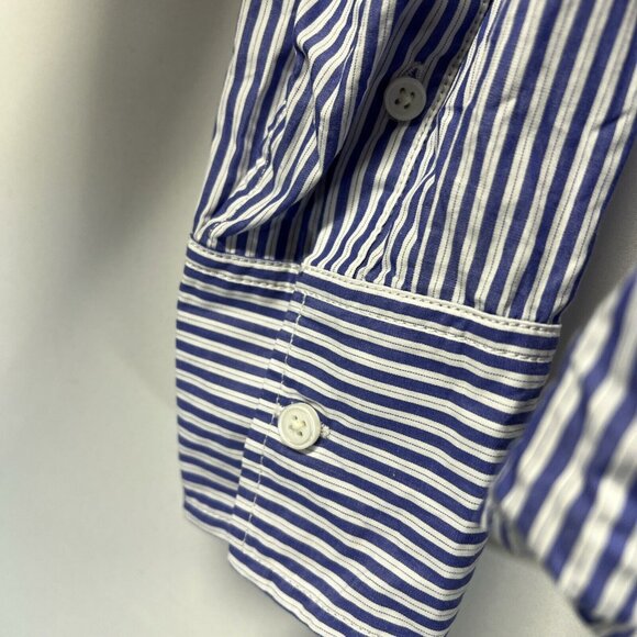 J Crew Women's Blouse Size 14 Blue White Stripe Long Sleeve Garcon Classic Fit - Picture 4 of 10
